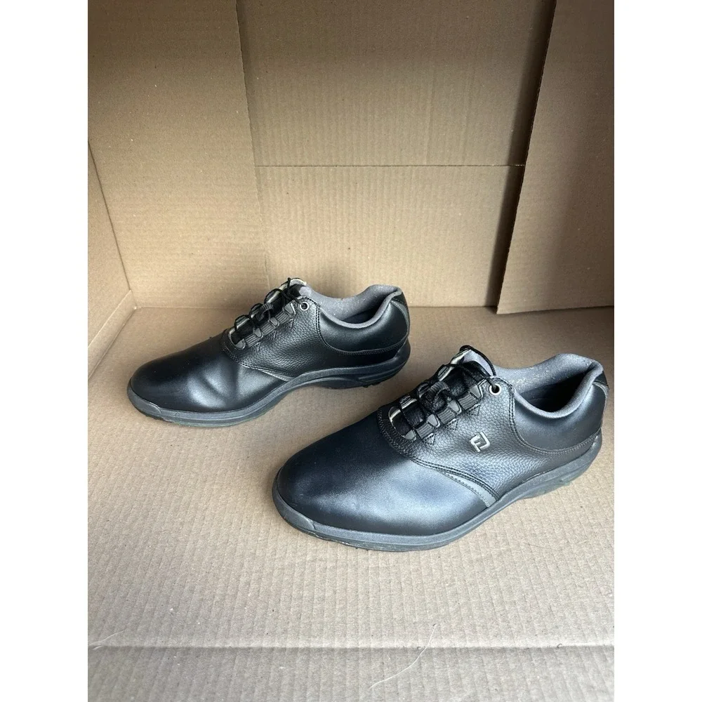 FJ FootJoy GreenJoys Golf Shoes Mens 10.5 W Black‎ Leather Lace Up
